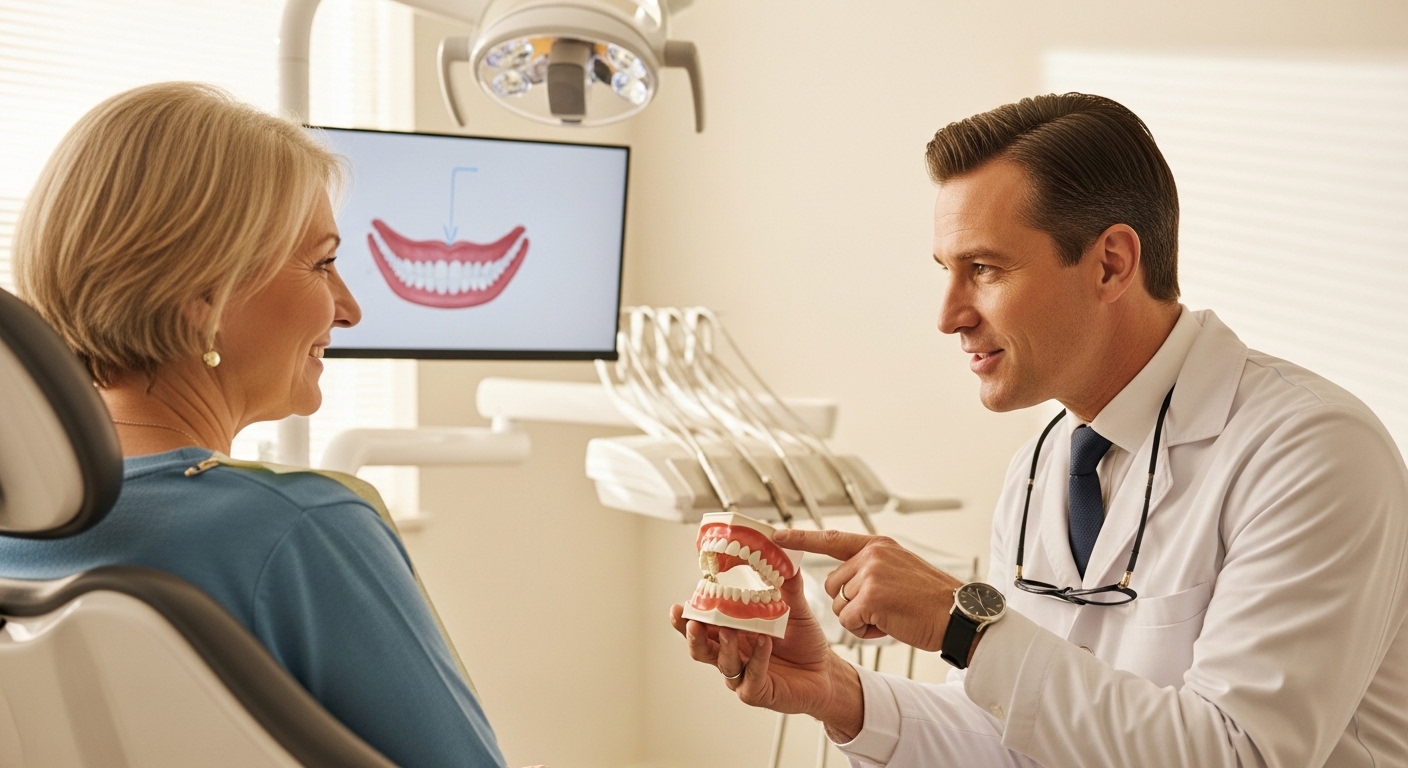 Dental consultation for dentures in a modern clinic setting.